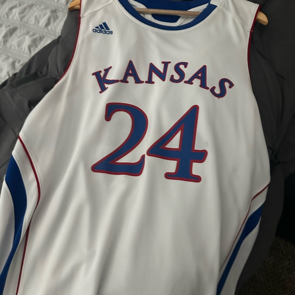 Adidas White and Blue Basketball Jersey for Games Size L #24